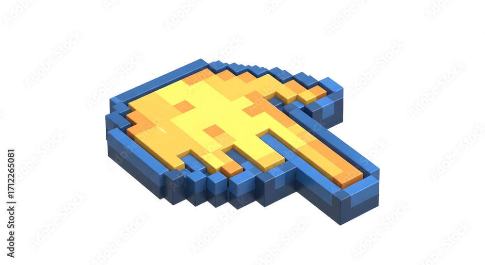 Wall mural hyperlink 3d hand cursor icon illustration pixel hand with pointer finger isolated on white backgron