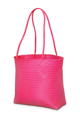 Red plastic woven shopping bag