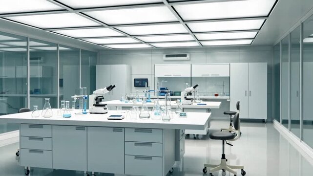 Modern Scientific Research Laboratory with Beakers and Microscopes