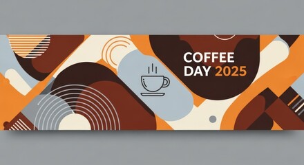 Celebrate Coffee Day 2025 with vibrant abstract art and a modern, energetic design.
