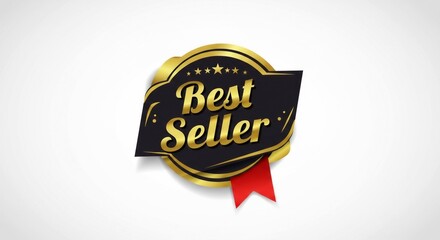 Gold Best Seller Badge with Stars and Ribbon