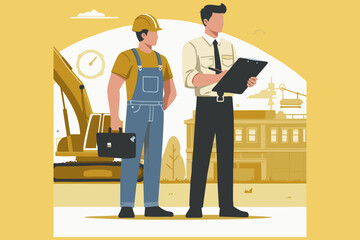This is an illustration of a contractor and client suitable for use in project company designs, presentations, workers, engineers, architects, tenders, banners, posters, advertisements,