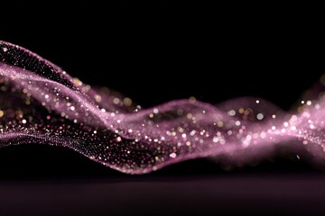 Colorful light waves create a dreamy abstract display with shimmering particles in dark background