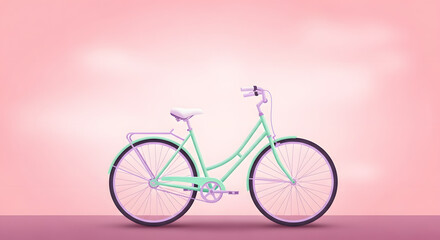Fototapeta premium Pastel mint green bicycle against a soft pink background.