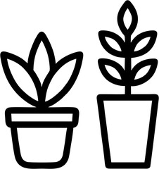 Two potted plants, home decor icons, flat vector illustration