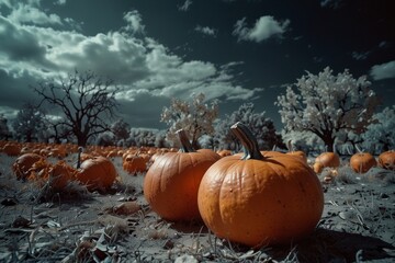 Still life of pumpkins and candles halloween gloomy atmosphere