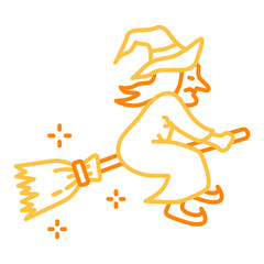 Witch Flying Colored Line Icon Vector Illustration