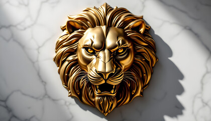 Decorative lion face brass carving, isolated on white