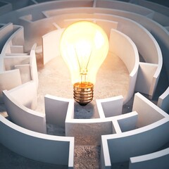 Lightbulb in a maze, illuminating a path