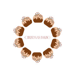 Christmas wreaths made of cakes,  mittens, spruce branches, berries, flowers and pinecones. Decor elements for Christmas and Christmas designs. Vector illustration.