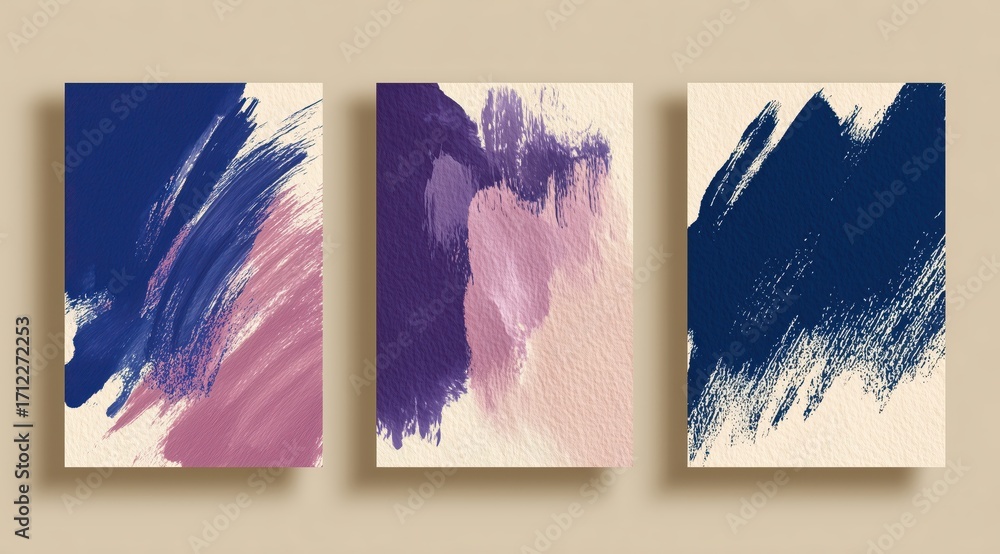 Poster artistic brushstrokes: three captivating abstract art pieces, each showcasing dynamic brushstrokes i