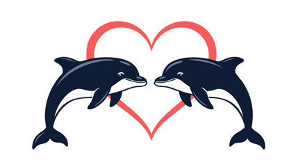 Obraz premium Two dolphins forming a heart shape in a romantic style 