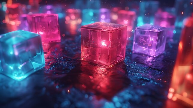 Glows Brightly Multicolored Cubes Abstract Background Motion Graphics