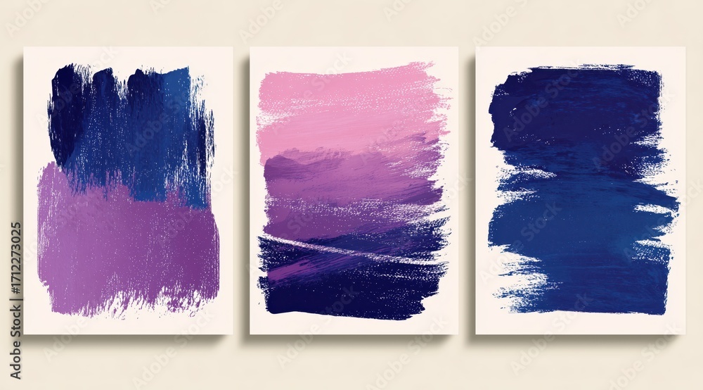 Poster abstract canvas trio: a striking triptych of abstract art, each canvas showcasing bold brushstrokes 