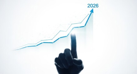 Business Hand Pointing Upward Graph with 2026 Arrow in Modern Digital Style
