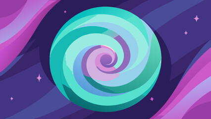 Vibrant pink and purple swirls with abstract rings and colorful circles create a mesmerizing and decorative spiral pattern