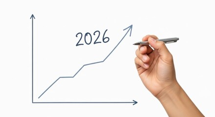Hand Writing Growing Business Chart with 2026 on Whiteboard