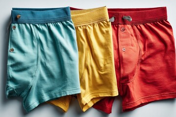 Colorful boxers displayed for sale in a bright, minimalistic setting showcasing diverse styles and designs