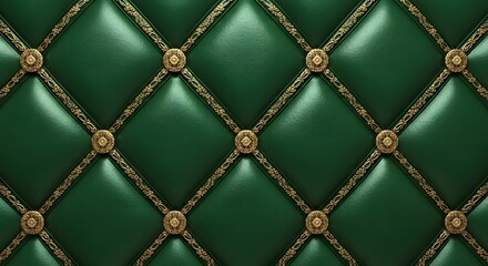 Obraz premium Green tufted upholstery with gold trim and ornate buttons