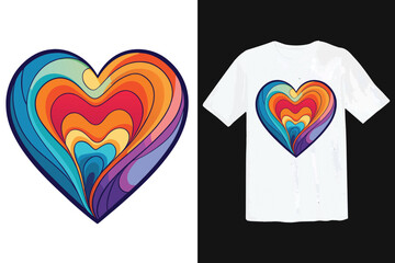 Colorful heart design on white t-shirt mockup graphic