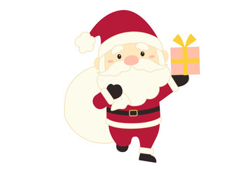 Cute Santa Claus Holding Gift and Carrying Sack Illustration