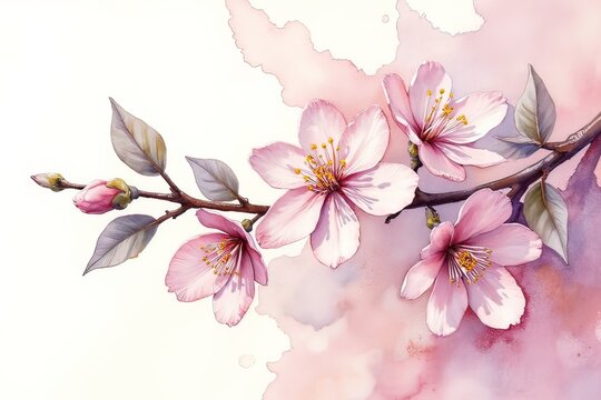 Ai sfondo con fiori di pesco acquerello 04