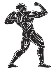 Fototapeta premium Bodybuilder Back Pose Silhouette – Realistic Vector Illustration of a Highly Muscular Bodybuilder, Back View, Isolated on Transparent Background