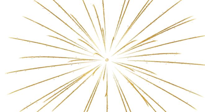 Golden firework texture, thin stroke lines. Isolated png illustration, transparent background. Design for overlay, montage, texture. Happy new year concept