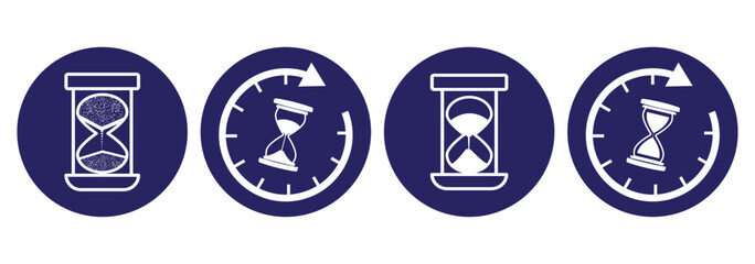 set of sand clock illustrations with varying frames and sand amounts. Hourglass shapes in multiple variations. Vector icon set of hourglasses with falling sand. Sand watch icon set. Hourglass symbol. 
