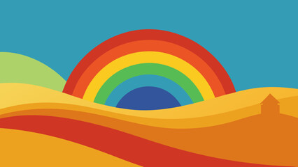 Vibrant rainbow spectrum and colorful clouds in a bright summer sky vector illustration