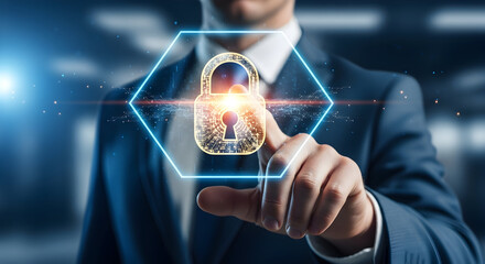 Secure digital data with glowing padlock interface