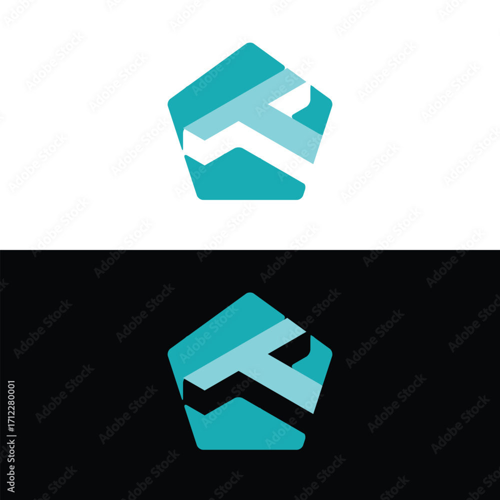 Poster the image shows a flat logo design of an initial t in 3d inside a pentagonal shape. it looks nice in