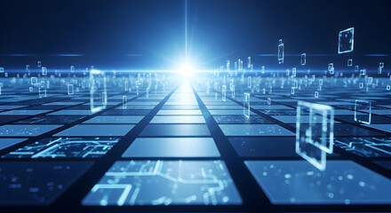 Fototapeta premium Digital data stream, future tech, glowing abstract network