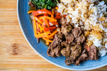 Korean Style Chilli Beef with Rice and Vegetables
