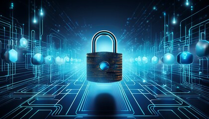 cybersecurity concept with padlocks and digital interface security protection network