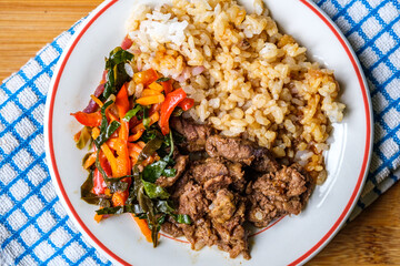 Korean Style Chilli Beef with Rice and Vegetables