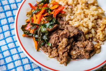 Korean Style Chilli Beef with Rice and Vegetables