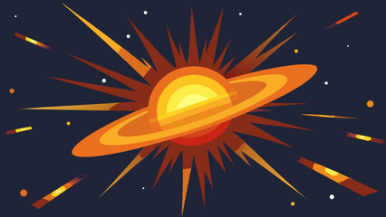 Fototapeta premium Vector illustration of a rocket flying through the dark sky with stars and a bright sun