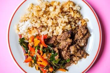 Korean Style Chilli Beef with Rice and Vegetables