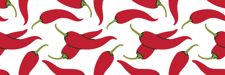 Seamless red chilli pepper pattern for textile, wrapping paper, and kitchen decor.