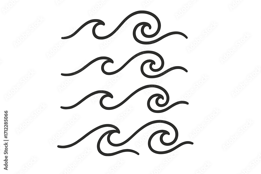 Poster set of simple wave icons. linear water symbol collection. vector line art illustration of sea and oc
