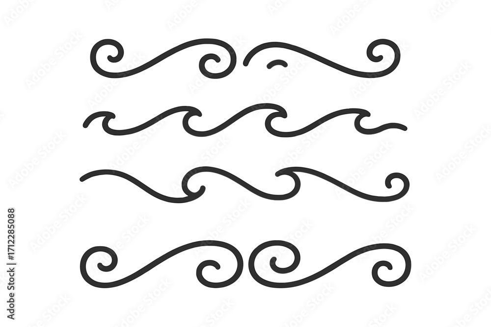 Poster set of wave icons. linear water symbols for design. vector collection of ocean, sea, and river waves