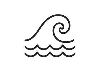 Wave icon, sea storm surge, ocean water logo. Vector linear tsunami symbol for surfing or nature concept. Simple black outline drawing of a stream, tide, or aqua flow.
