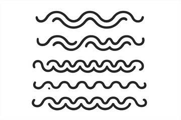Set of linear wave icons. Water, sea, or ocean flow symbol collection. Abstract wavy lines, ripple, and swirl design elements. Vector graphic illustration for creative projects.
