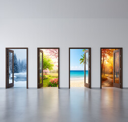 Four doors at different times of the year