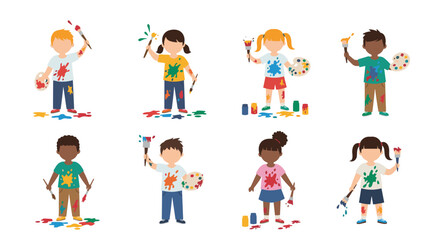Young artists joyfully creating colorful masterpieces with paint.