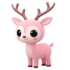 Adorable pink deer figurine with big eyes isolated on transparent background