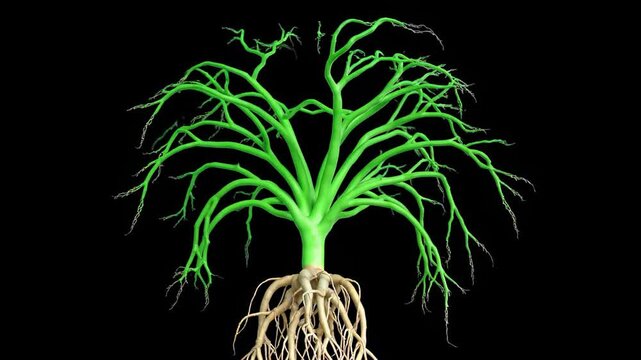 3D rendered tree plant model green growing tree animation