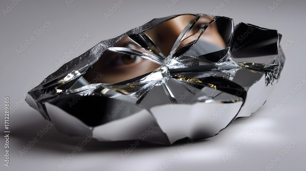 Poster a close-up view of a stunning crystal glass object featuring intricate geometric facets that create 