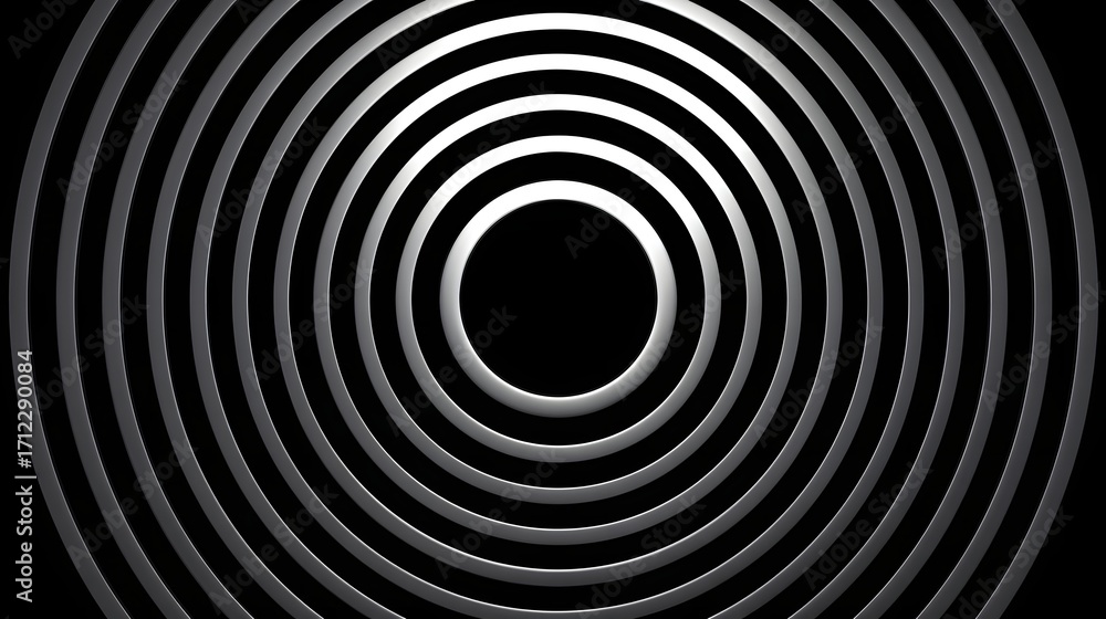 Poster concentric black and white circles create a visually striking abstract pattern with a sense of depth
